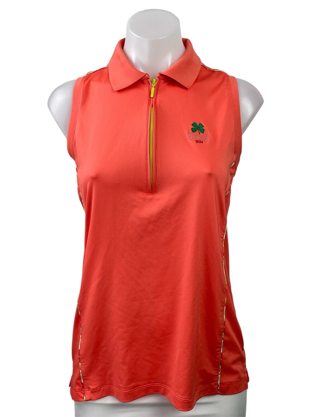 Peter Millar Women Coral Sleeveless 1/4 Zip Collared Tennis Athletic Tank Top M